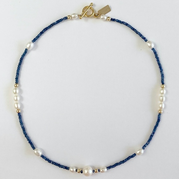 Freshwater Pearl, Sapphire & 14K Gold Necklace - Picture 8 of 8